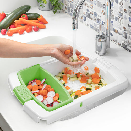 Extendable 3-in-1 Cutting Board with Tray, Container and Drainer