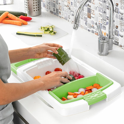 Extendable 3-in-1 Cutting Board with Tray, Container and Drainer