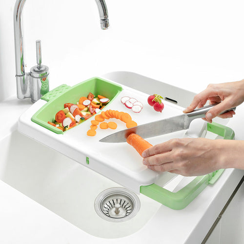 Extendable 3-in-1 Cutting Board with Tray, Container and Drainer