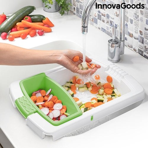 Extendable 3-in-1 Cutting Board with Tray, Container and Drainer