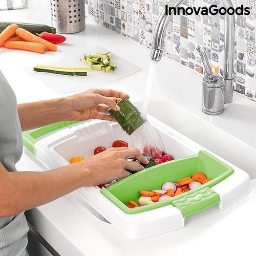Extendable 3-in-1 Cutting Board with Tray, Container and Drainer